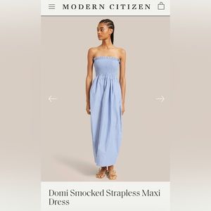 Modern Citizen Domi Smocked Strapless Maxi Dress in Cobalt Strip Size L NEW!
